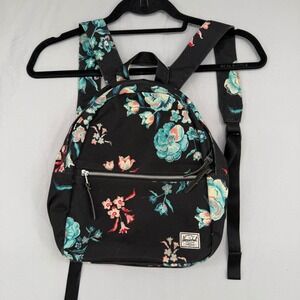Herschel Supply Co Nova 13" Mini Backpack Black Teal Floral Print Canvas Daypack